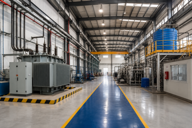 Industrial warehouse with machinery and equipment