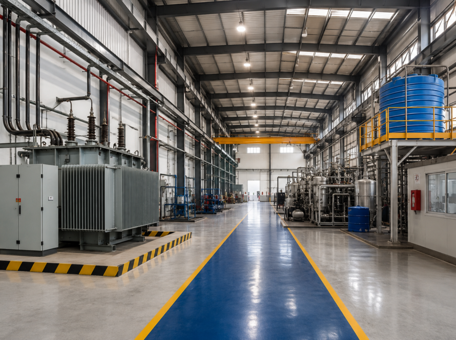 Industrial warehouse with machinery and equipment